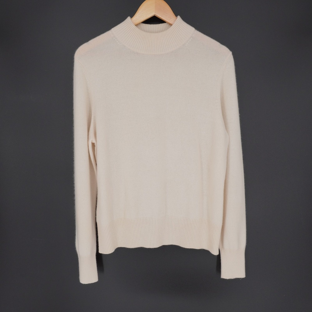 Investments 100% Cashmere Sweater Womens L Ivory Pullover Mock Neck Classic